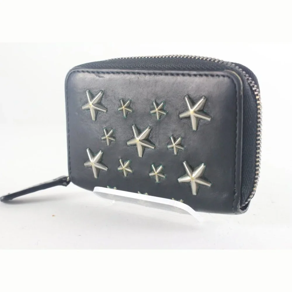 JIMMY CHOO Black Leather Star Zippy Wallet 1JC726K